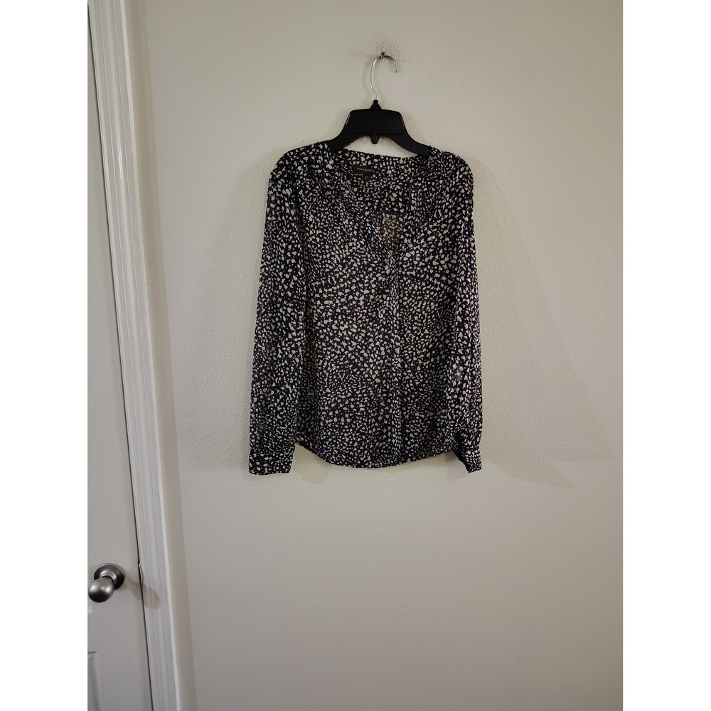 Banana Republic‎ Womens XS Navy Abstract Pebble Print Long Sleeve V-Neck Blouse